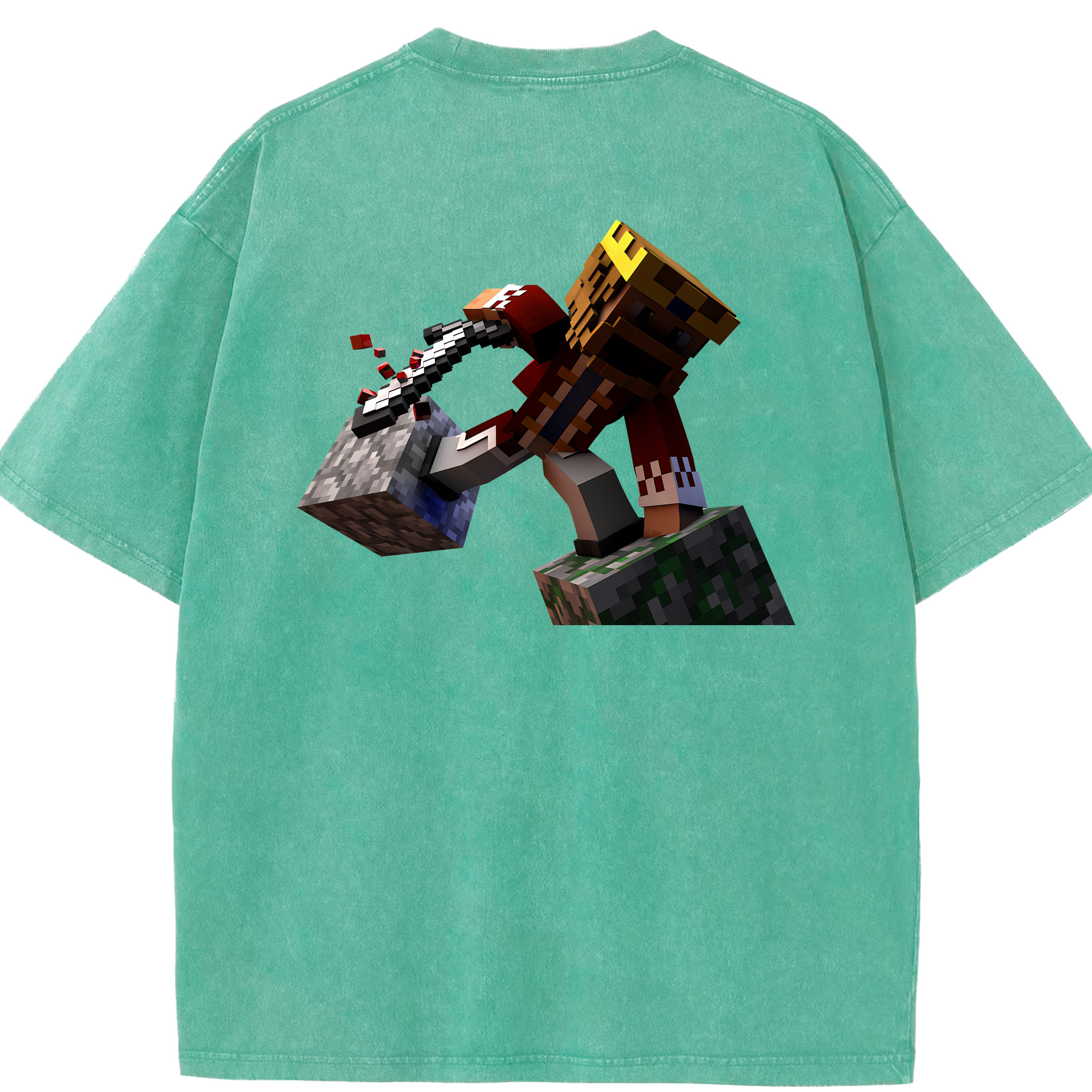 （画像用） マインクラフト ブロックの世界 Minecraft MC Block world 綿100% ヴィンテージ風 半袖Tシャツ（背面プリント）